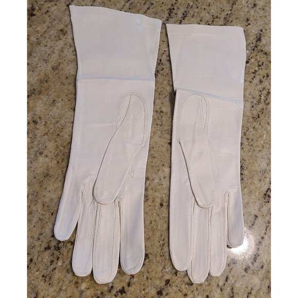 Vtg Size XS-S 6 Cream Soft Kid Leather Formal 10.5" Long Gloves Embroidered - Picture 6 of 15
